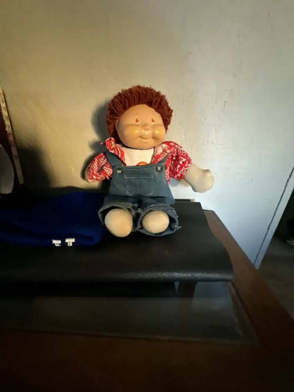 Vintage Cabbage Patch Kids Boy Doll Red Yarn Hair Brown Eyes Overalls